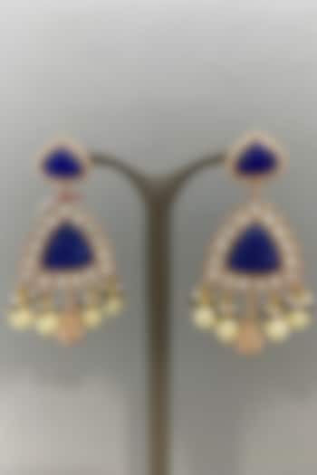 Gold Finish Blue Stone Earrings by Bauble Bazaar