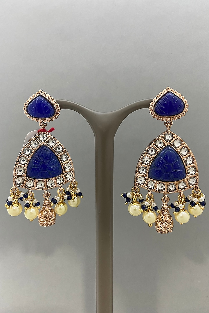 Gold Finish Blue Stone Earrings by Bauble Bazaar
