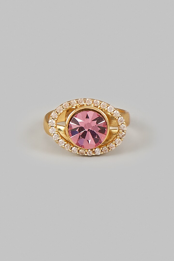 Gold Plated Rose Swarovski Crystal & Diamond Ring by Bauble Bazaar at Pernia's Pop Up Shop