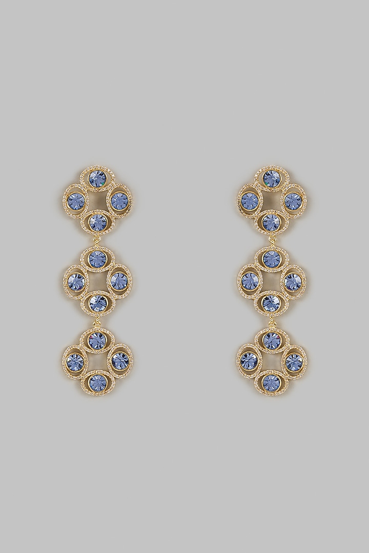 Gold Finish Sapphire Swarovski Crystal & Diamond Dangler Earrings by Bauble Bazaar at Pernia's Pop Up Shop