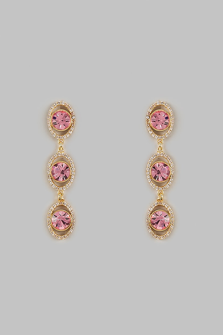 Gold Plated Rose Swarovski Crystal & American Diamond Dangler Earrings by Bauble Bazaar at Pernia's Pop Up Shop