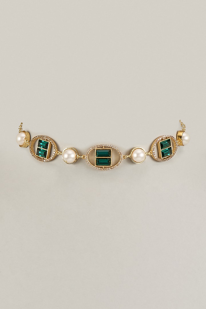 Gold Plated Emerald Swarovski Crystal & American Diamond Choker Necklace by Bauble Bazaar at Pernia's Pop Up Shop