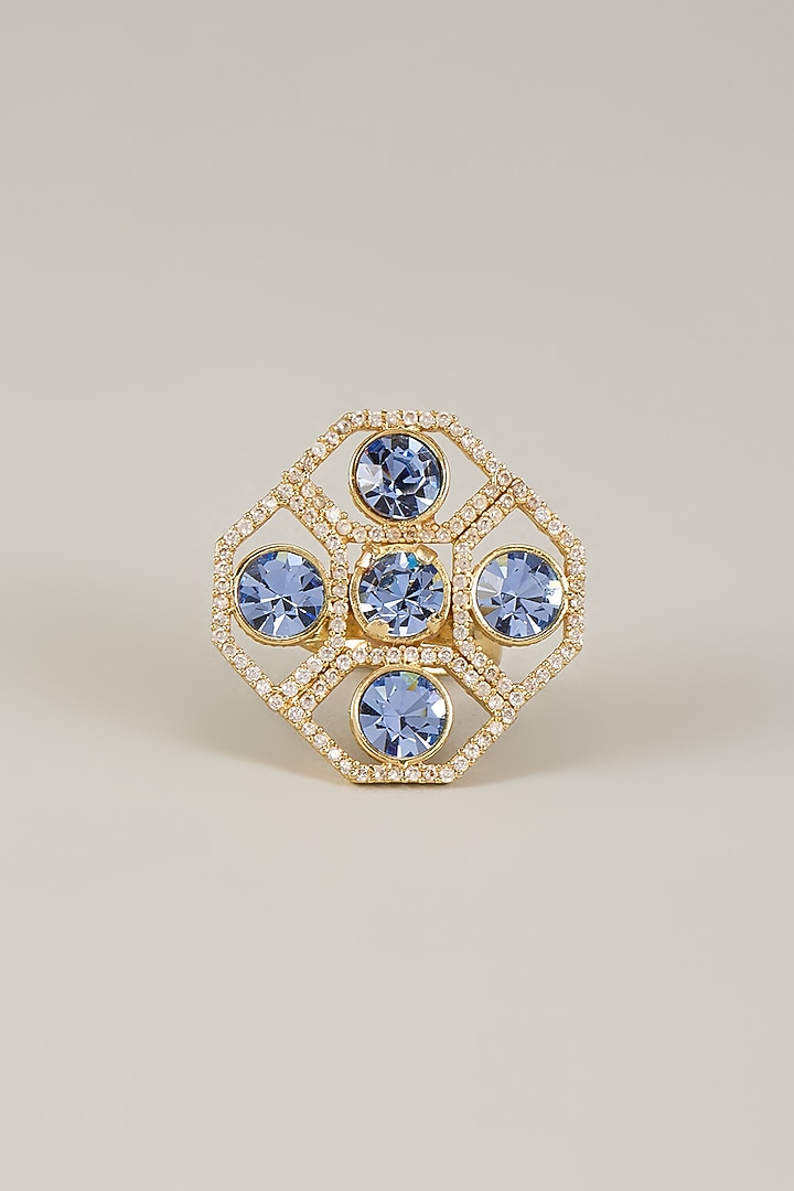 Gold Plated Sapphire Swarovski Crystal & White Diamond Ring by Bauble Bazaar at Pernia's Pop Up Shop