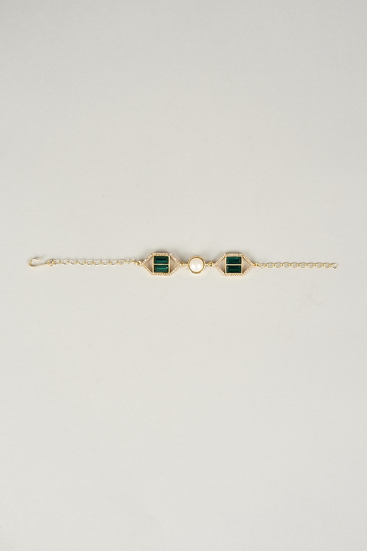 Gold Plated Emerald Swarovski Crystal & American Diamond Bracelet by Bauble Bazaar at Pernia's Pop Up Shop