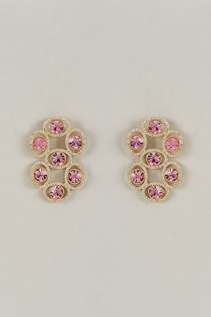 Gold Plated Rose Swarovski Crystal & White Diamond Dangler Earrings by Bauble Bazaar at Pernia's Pop Up Shop