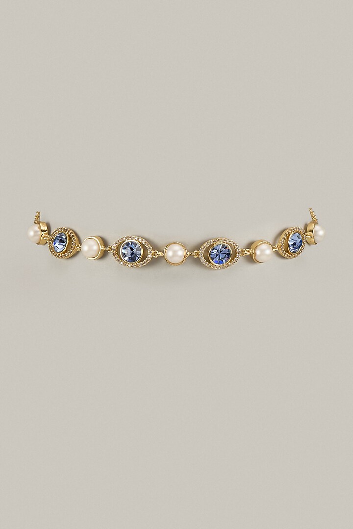 Gold Plated Sapphire Swarovski Crystal & American Diamond Choker Necklace by Bauble Bazaar at Pernia's Pop Up Shop