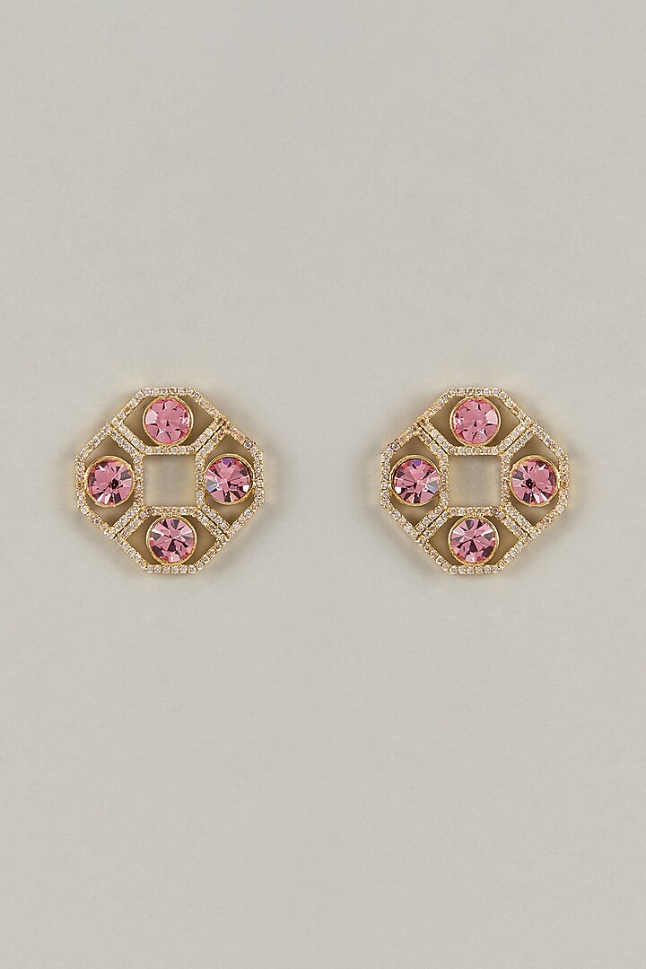 Gold Plated Rose Swarovski Crystal & White American Diamond Stud Earrings by Bauble Bazaar at Pernia's Pop Up Shop