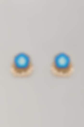 Matte Gold Finish Firozi Thread Embroidered Cloud-Shaped Stud Earrings by Bauble Bazaar at Pernia's Pop Up Shop