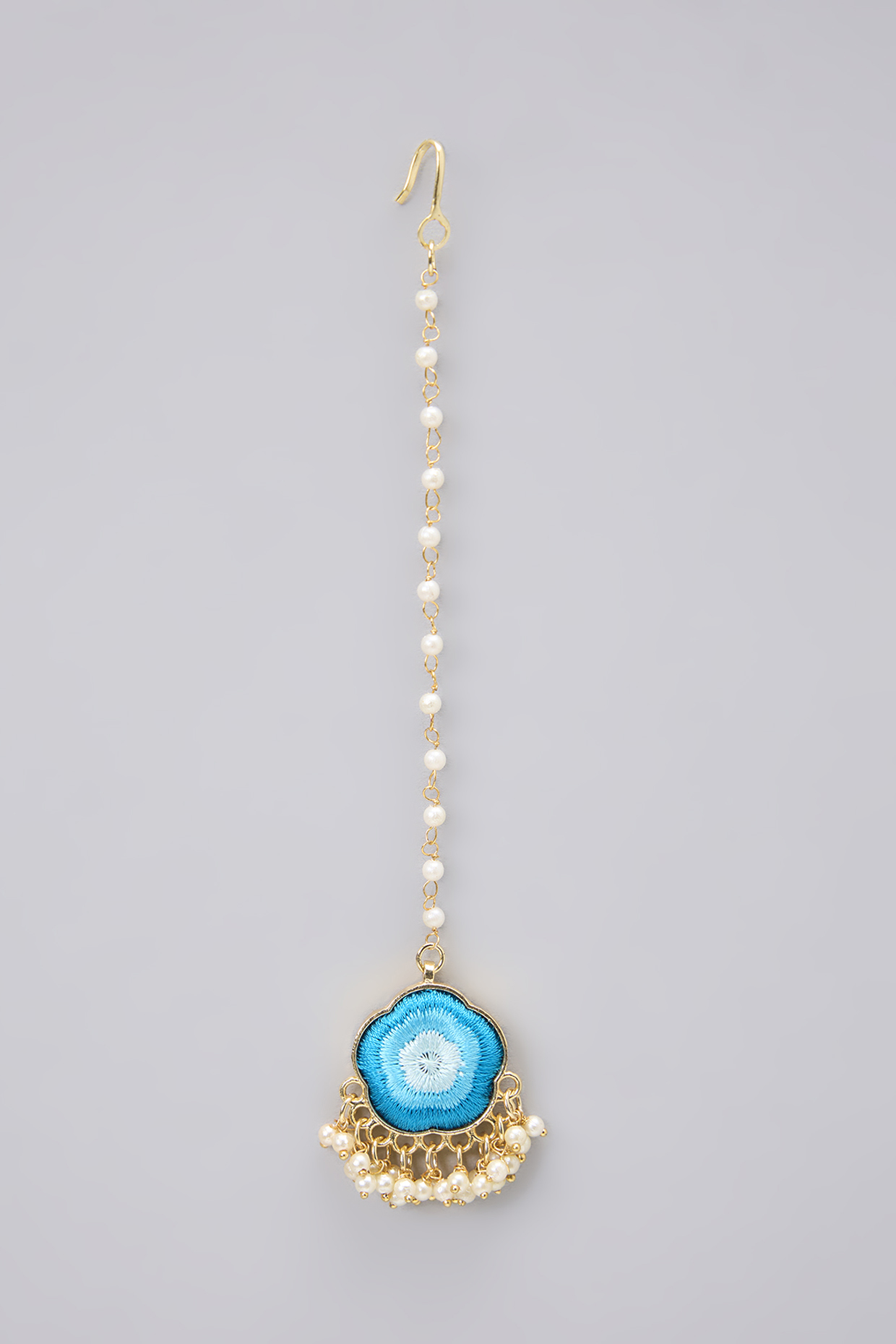 Gold Plated Pearl Embellished Maangtikka by Bauble Bazaar at Pernia's Pop Up Shop