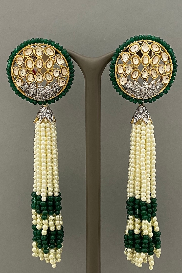 Gold Finish Beaded Tassel Earrings by Bauble Bazaar