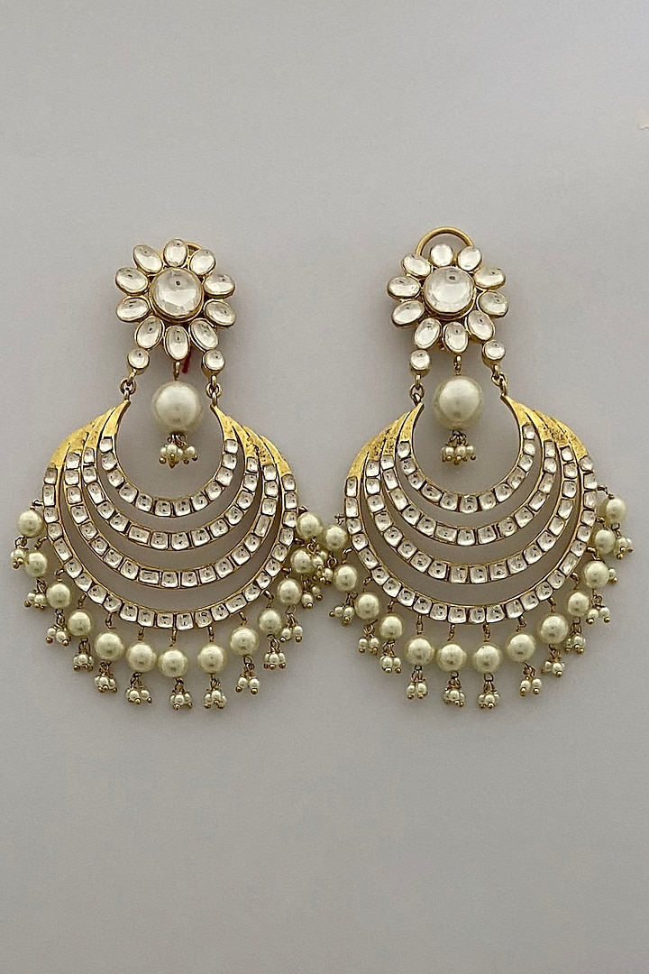 Gold Finish Kundan & Pearl Earring by Bauble Bazaar