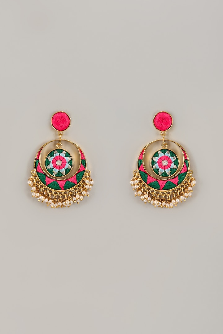 Gold Matte Finish Embellished Chandbaali Earrings by Bauble Bazaar at Pernia's Pop Up Shop