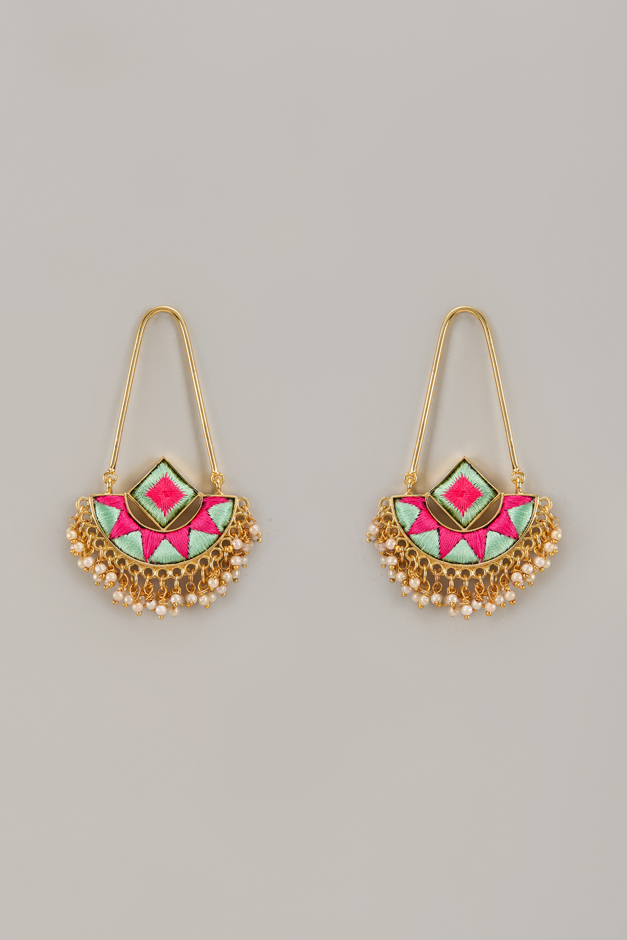 Gold Matte Finish Embellished Geometric Chandbaali Earrings by Bauble Bazaar at Pernia's Pop Up Shop