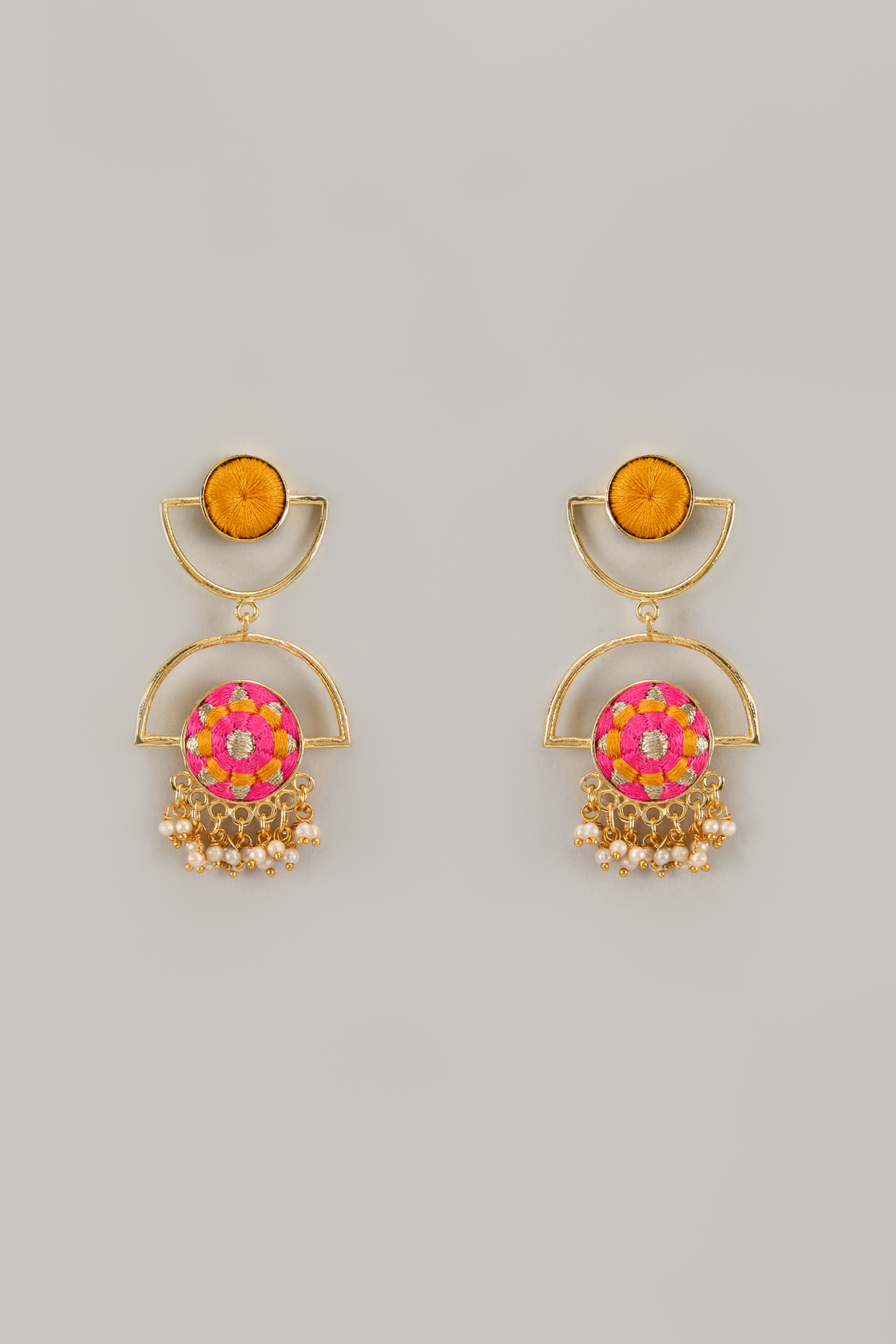 Gold Matte Finish Embellished Dangler Earrings by Bauble Bazaar at Pernia's Pop Up Shop