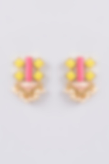 Matte Gold Finish Multi-Colored Silk Thread Embellished & Pearl Stud Earrings by Bauble Bazaar