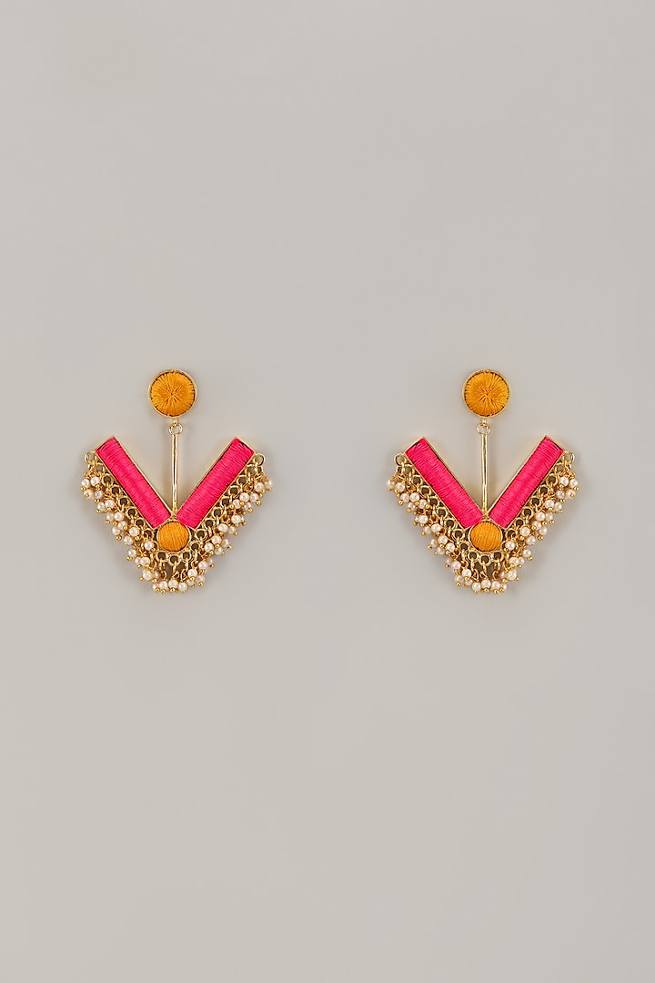 Gold Matte Finish Embellished Dangler Earrings by Bauble Bazaar at Pernia's Pop Up Shop