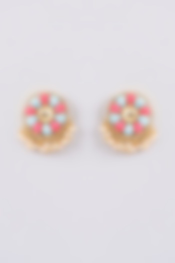 Matte Gold Finish Silk Thread Embroidered & Pearl Stud Earrings by Bauble Bazaar