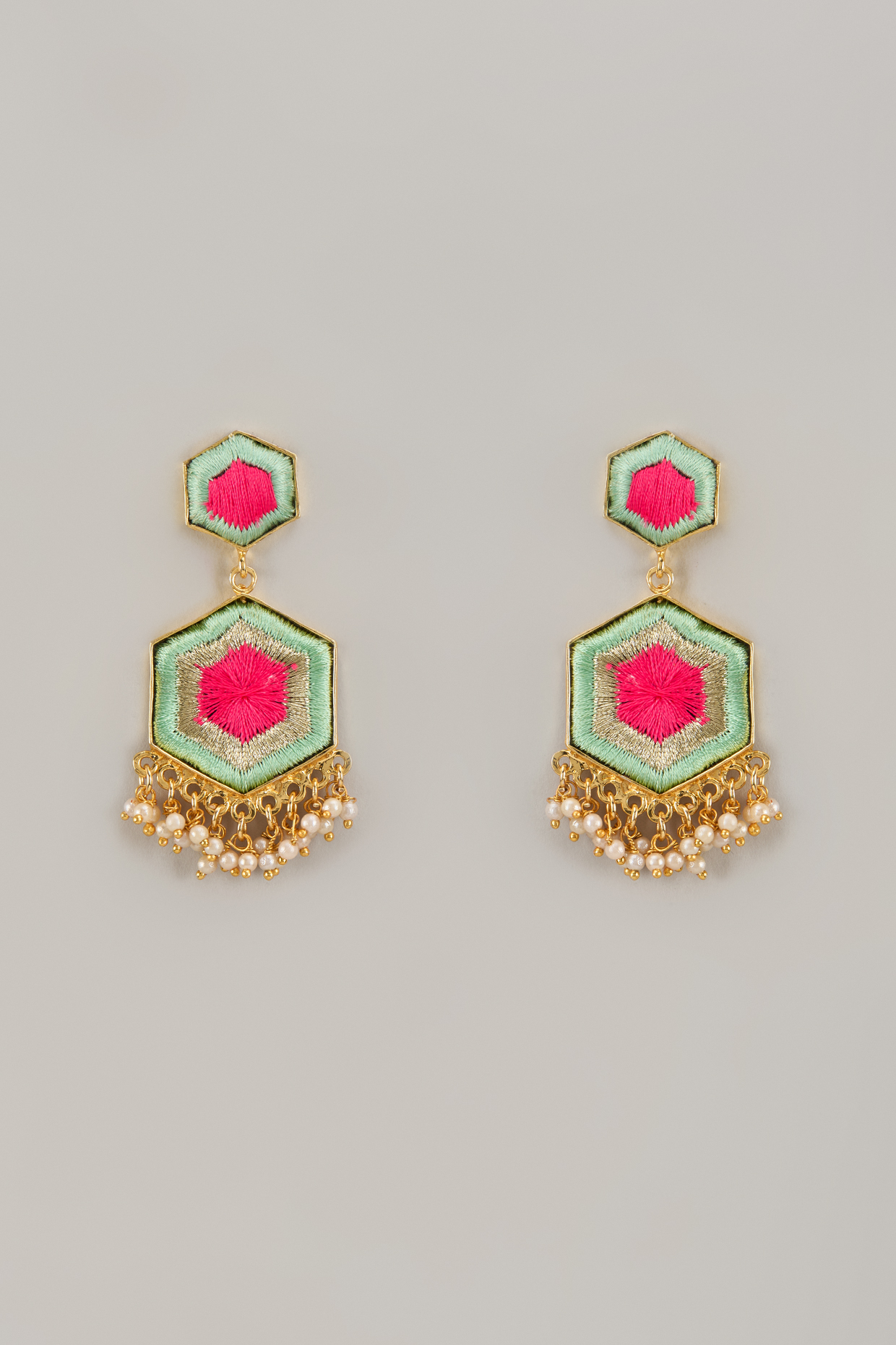 Gold Matte Finish Embellished Dangler Earrings by Bauble Bazaar at Pernia's Pop Up Shop