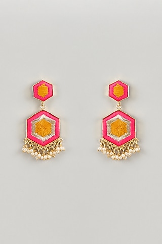 Matte Gold Finish Silk Thread & Pearl Embellished Dangler Earrings by Bauble Bazaar