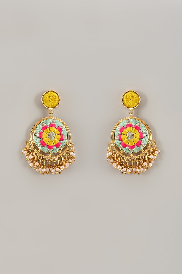 Gold Matte Finish Embellished Dangler Earrings by Bauble Bazaar at Pernia's Pop Up Shop