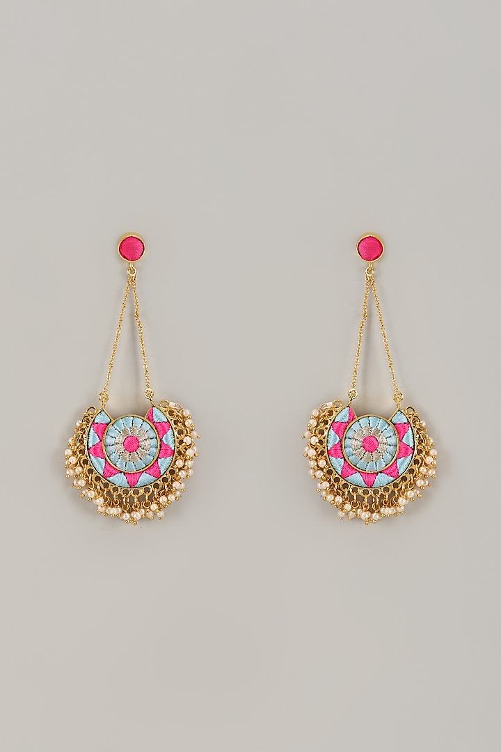 Gold Matte Finish Embellished Chandbaali Earrings by Bauble Bazaar at Pernia's Pop Up Shop