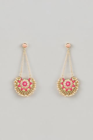 Matte Gold Finish Multi-Colored Zari Silk Thread Embroidered Chandbali Earrings by Bauble Bazaar