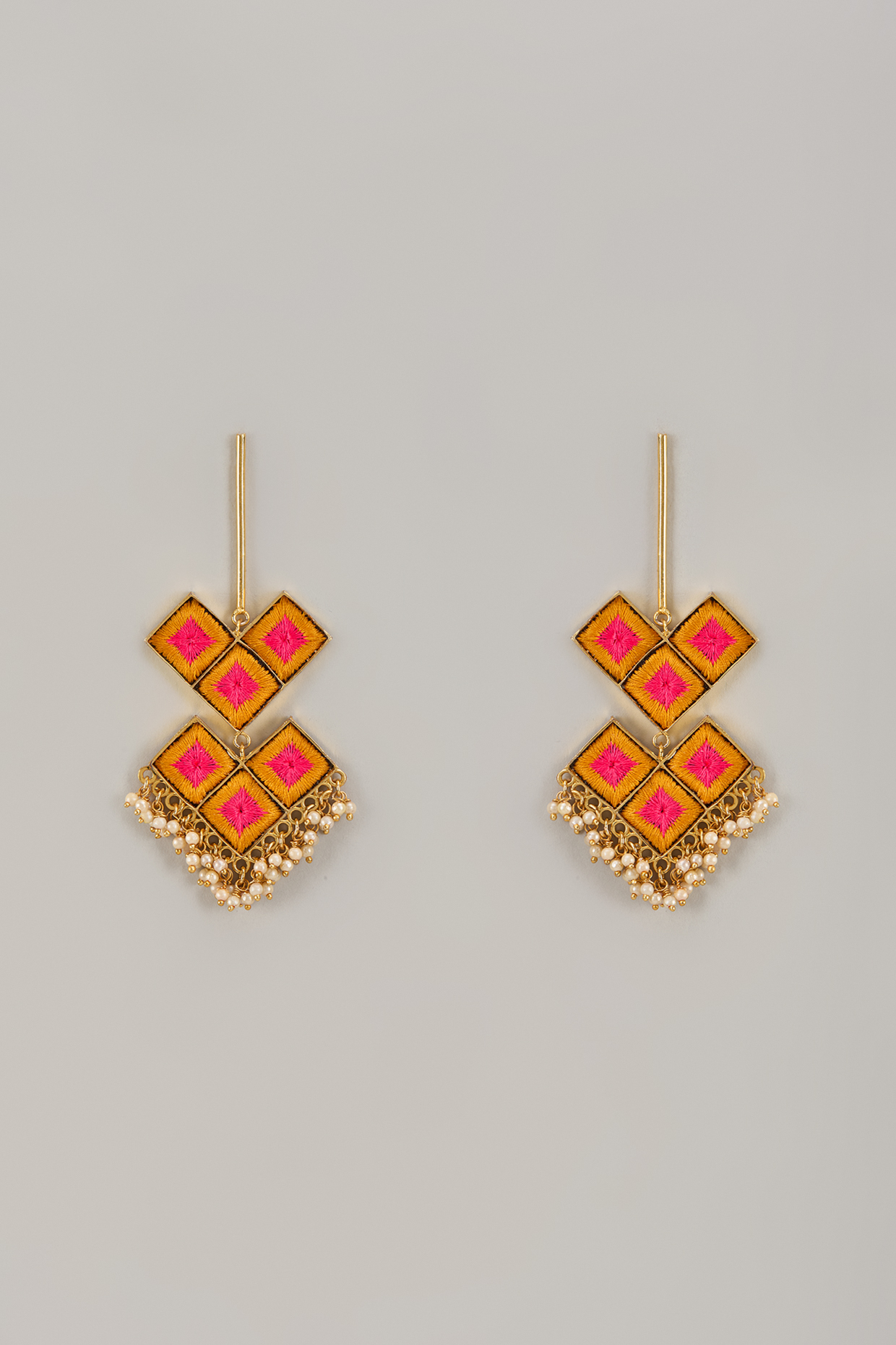 Gold Matte Finish Embellished Dangler Earrings by Bauble Bazaar at Pernia's Pop Up Shop