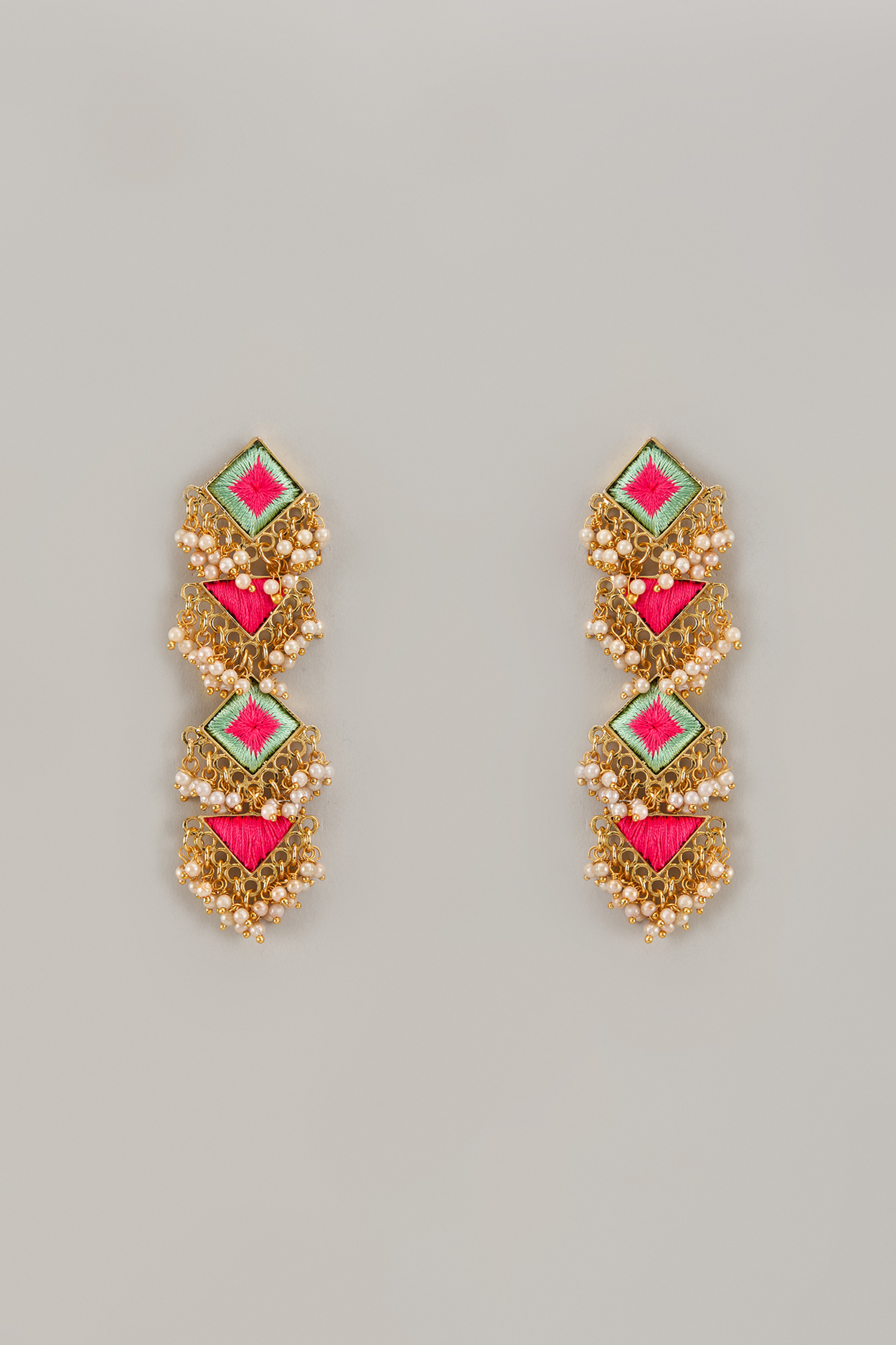 Gold Matte Finish Embellished Dangler Earrings by Bauble Bazaar at Pernia's Pop Up Shop