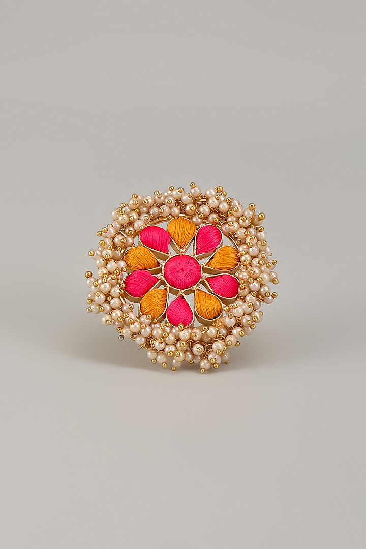 Gold Matte Finish Embellished Ring by Bauble Bazaar at Pernia's Pop Up Shop