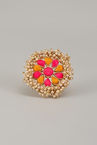 Gold Matte Finish Embellished Ring by Bauble Bazaar
