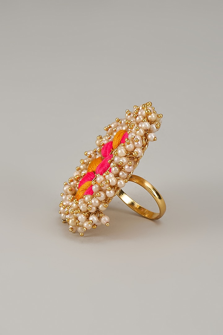 Gold Matte Finish Embellished Ring by Bauble Bazaar at Pernia's Pop Up Shop