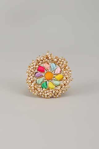 Gold Matte Finish Embellished Ring by Bauble Bazaar