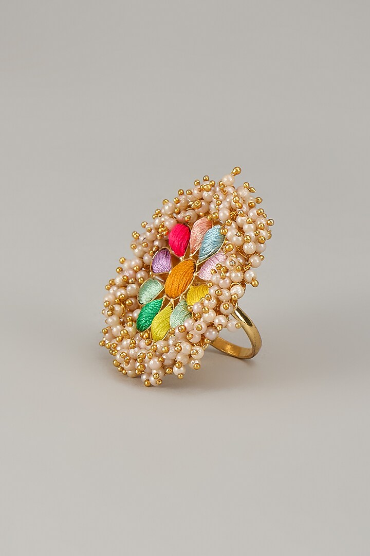 Gold Matte Finish Embellished Ring by Bauble Bazaar at Pernia's Pop Up Shop