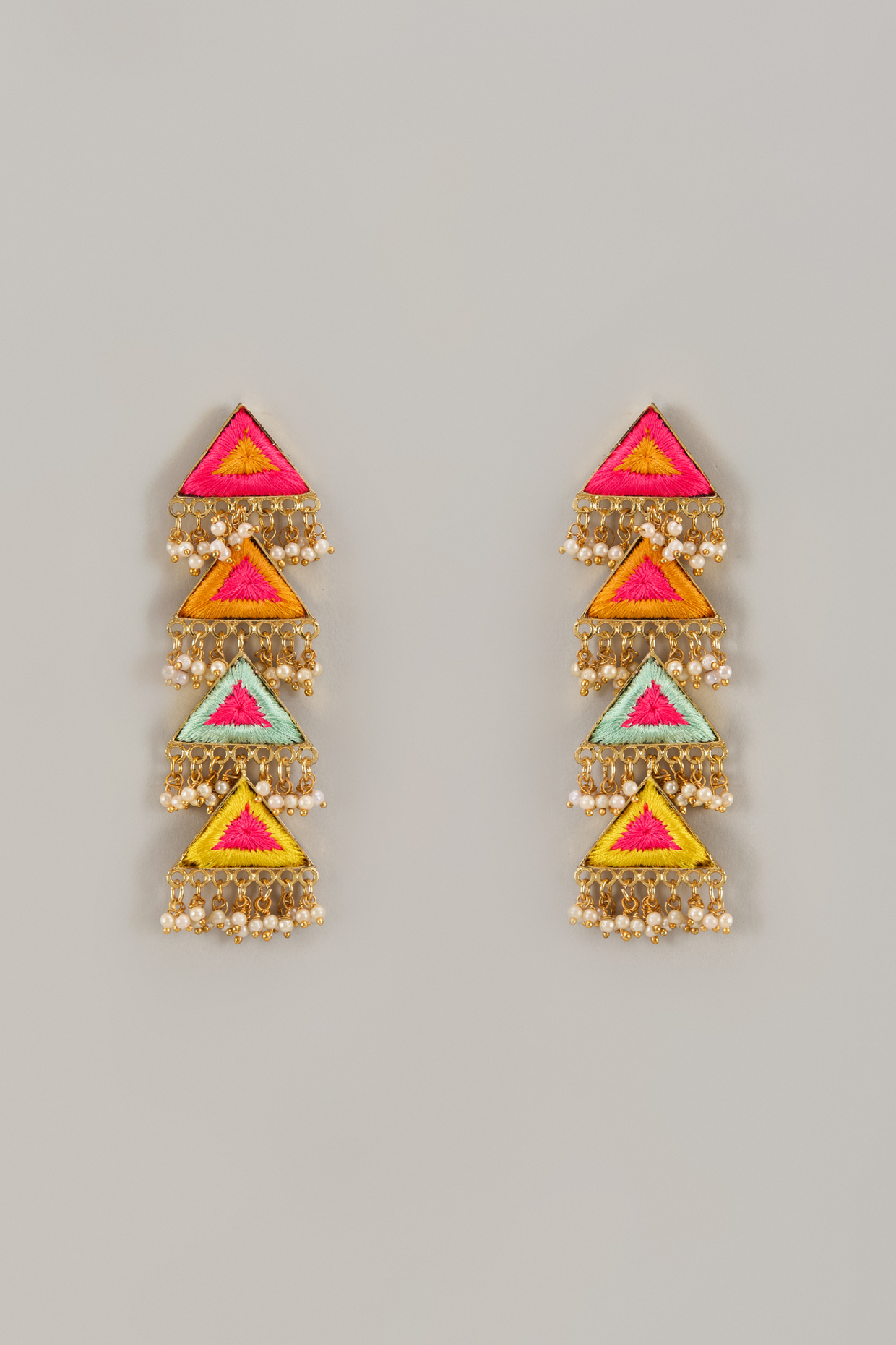Gold Matte Finish Embellished Layered Dangler Earrings by Bauble Bazaar at Pernia's Pop Up Shop