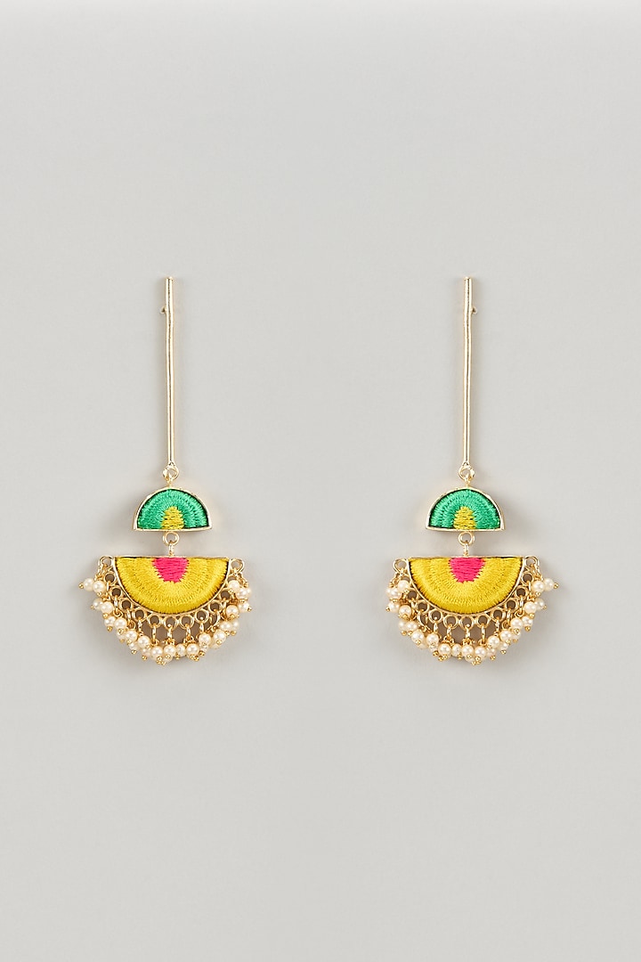 Matte Gold Finish Silk Thread & Pearl Embellished Dangler Earrings by Bauble Bazaar at Pernia's Pop Up Shop