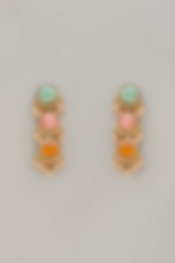 Gold Matte Finish Embellished Layered Dangler Earrings by Bauble Bazaar at Pernia's Pop Up Shop