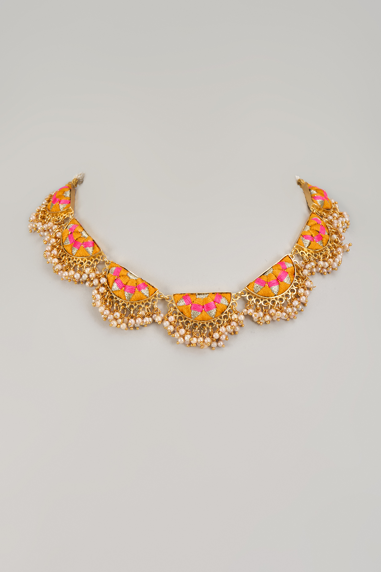 Gold Matte Finish Embellished Necklace by Bauble Bazaar at Pernia's Pop Up Shop