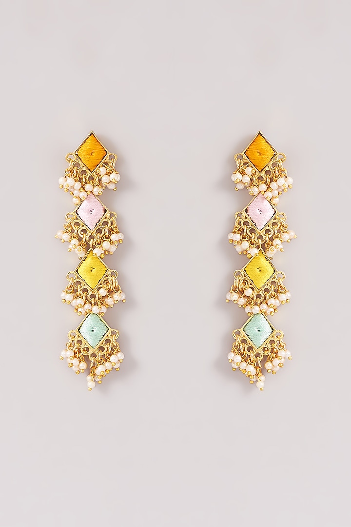 Matte Gold Finish Pastel Silk Thread Embroidered Layered Necklace Set by Bauble Bazaar at Pernia's Pop Up Shop