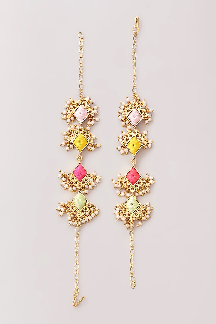 Matte Gold Finish Pastel Silk Thread Embroidered Layered Necklace Set by Bauble Bazaar at Pernia's Pop Up Shop