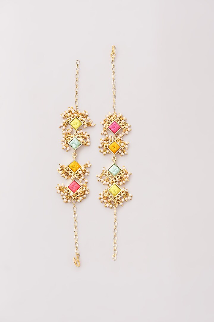 Matte Gold Finish Pastel Silk Thread Embroidered Layered Necklace Set by Bauble Bazaar at Pernia's Pop Up Shop