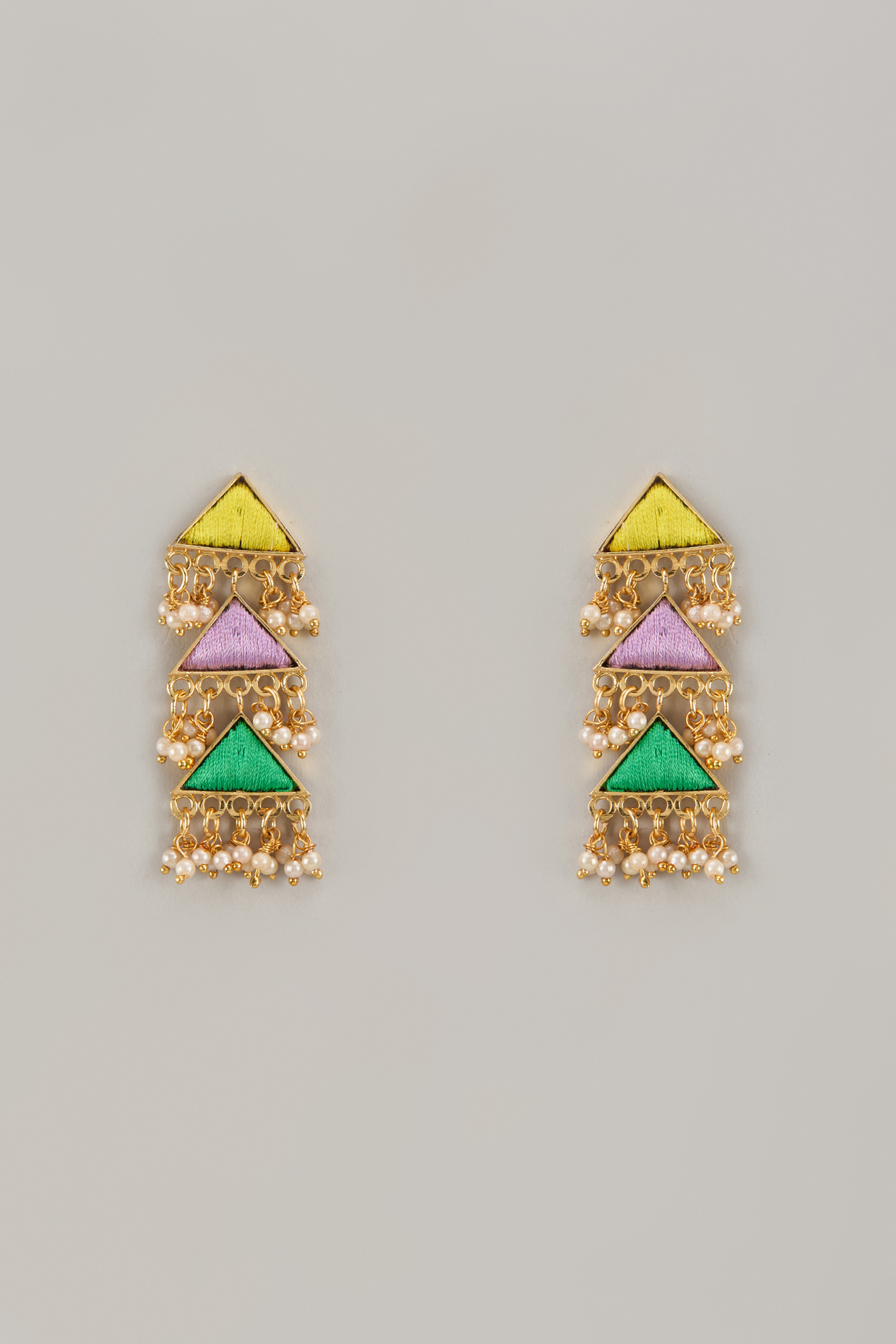 Gold Matte Finish Embellished Layered Dangler Earrings by Bauble Bazaar at Pernia's Pop Up Shop
