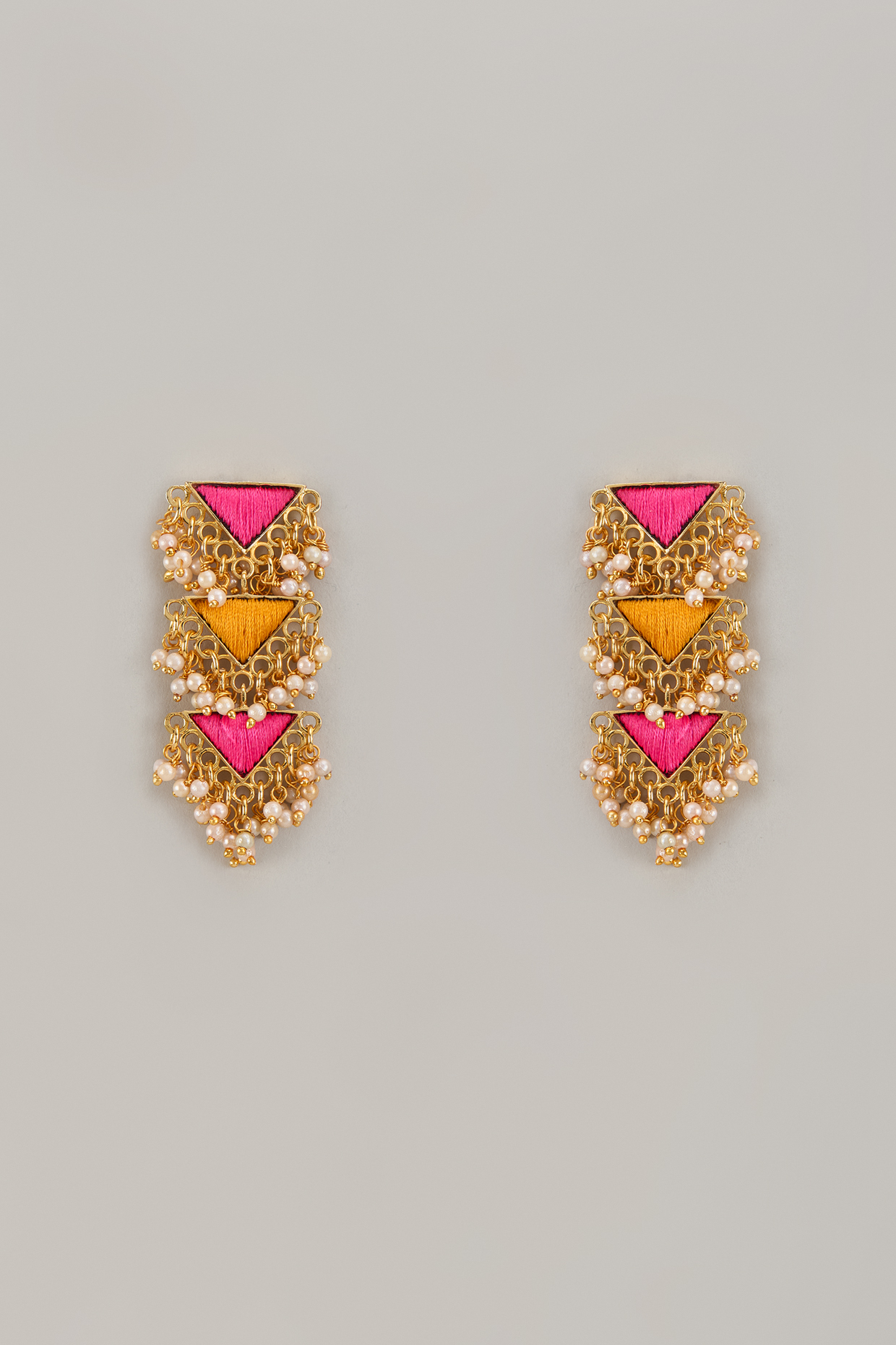 Gold Matte Finish Embellished Layered Dangler Earrings by Bauble Bazaar at Pernia's Pop Up Shop