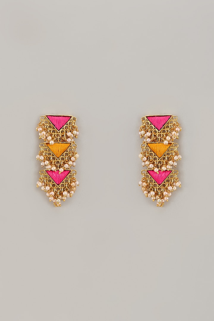 Gold Matte Finish Embellished Layered Dangler Earrings by Bauble Bazaar at Pernia's Pop Up Shop