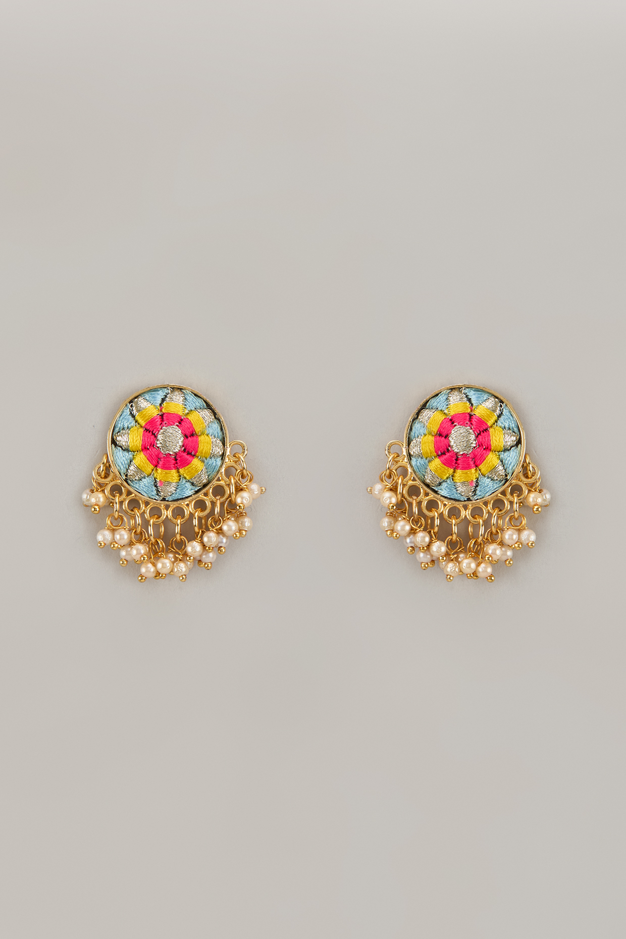 Gold Matte Finish Embellished Stud Earrings by Bauble Bazaar at Pernia's Pop Up Shop