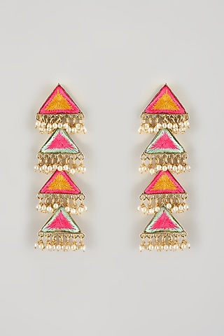 Multi-Colored Brass Threadwork Dangler Earrings by Bauble Bazaar