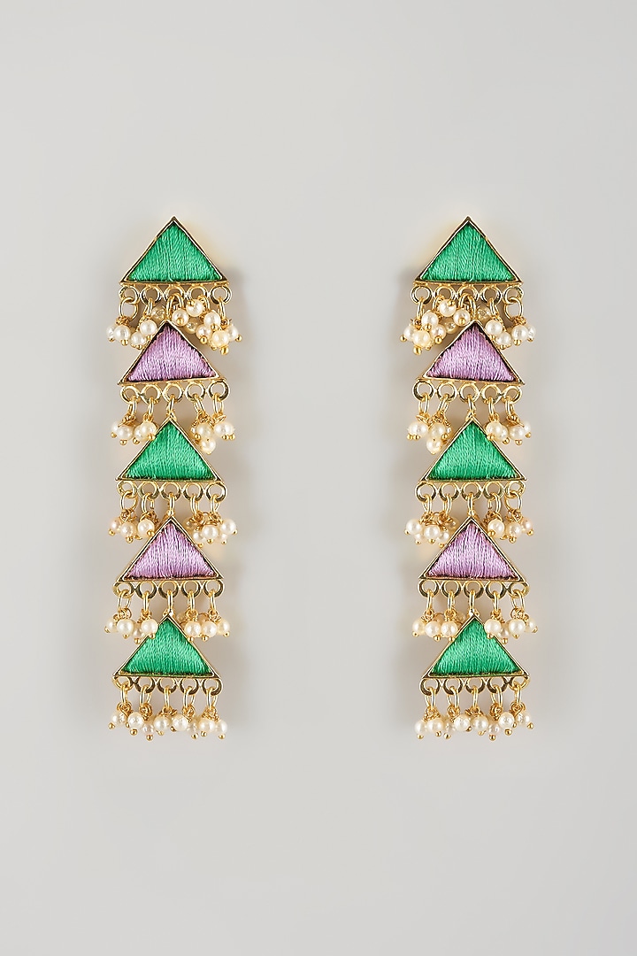 Multi-Colored Brass Threadwork Dangler Earrings by Bauble Bazaar at Pernia's Pop Up Shop