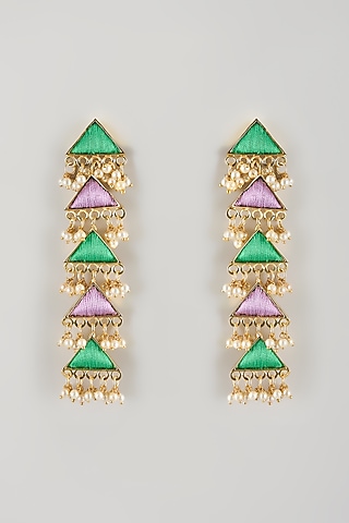Multi-Colored Brass Threadwork Dangler Earrings by Bauble Bazaar