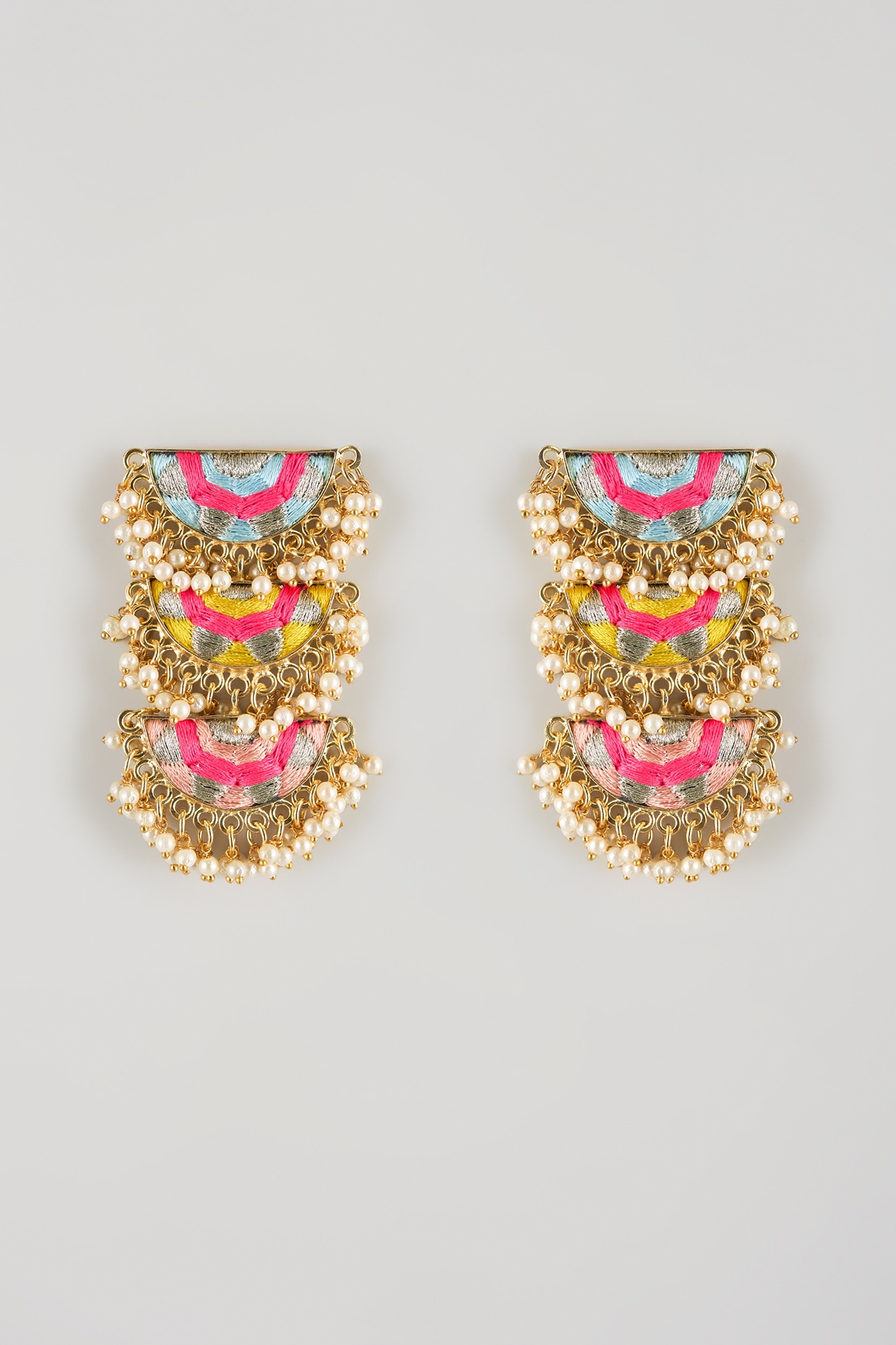 Bauble Bazaar Multi-Colored Brass Threadwork Dangler Earrings
