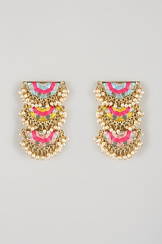 Multi-Colored Brass Threadwork Dangler Earrings by Bauble Bazaar