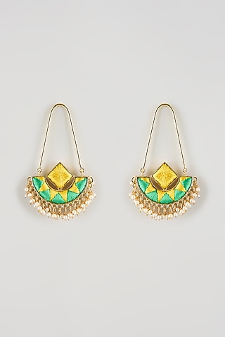 Multi-Colored Brass Threadwork Dangler Earrings by Bauble Bazaar